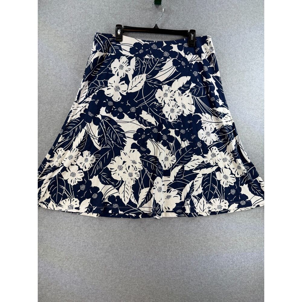 Lands' End Women's L Petite 14-16 Navy White Floral A-Line Skirt 3414